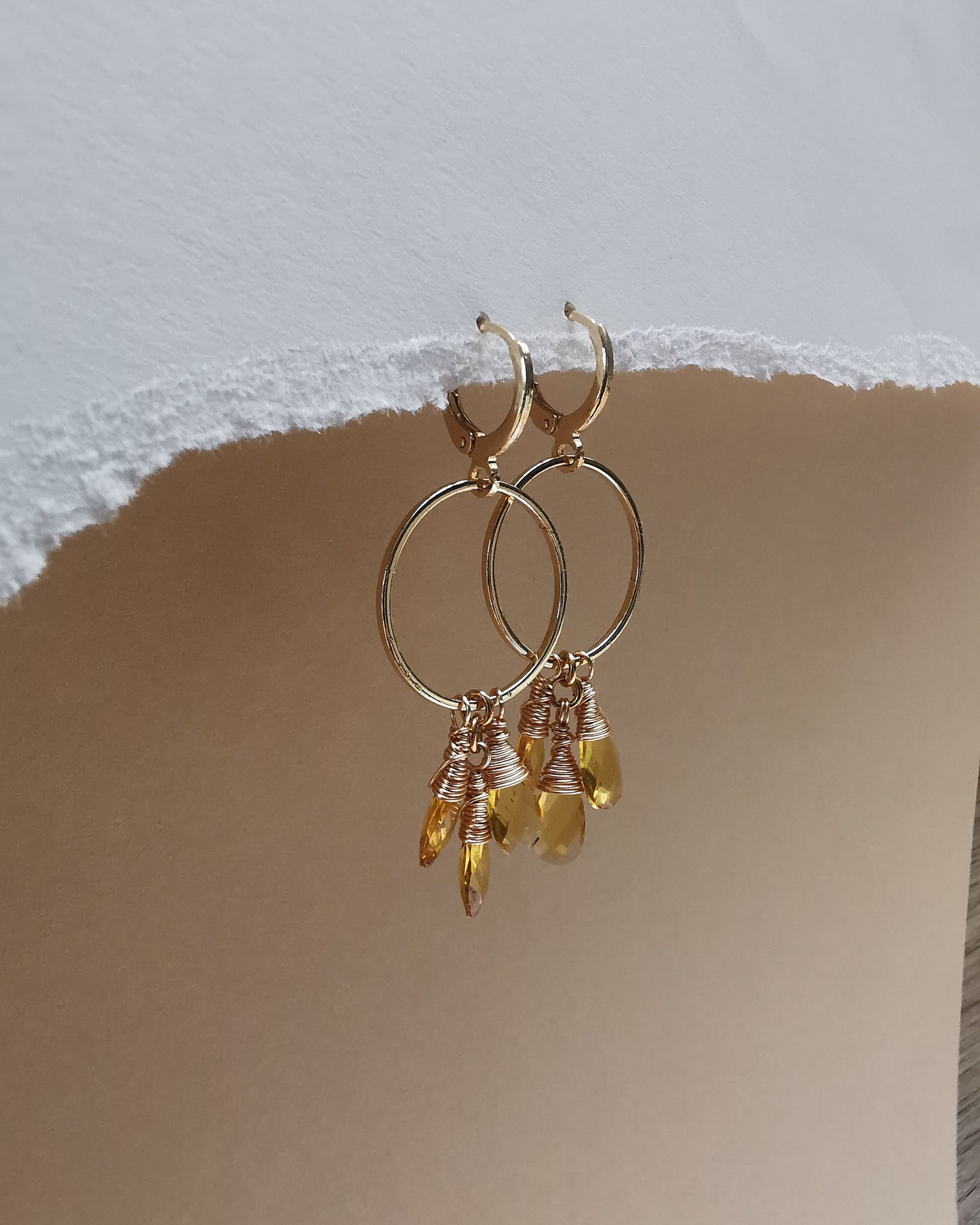 Citrine Triple-Drop Gemstone Hoop Earrings