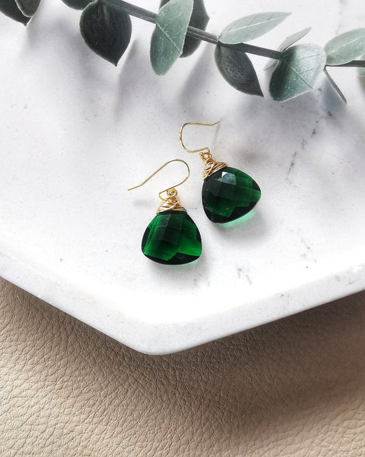 Emerald Quartz Trillion Gemstone Earrings