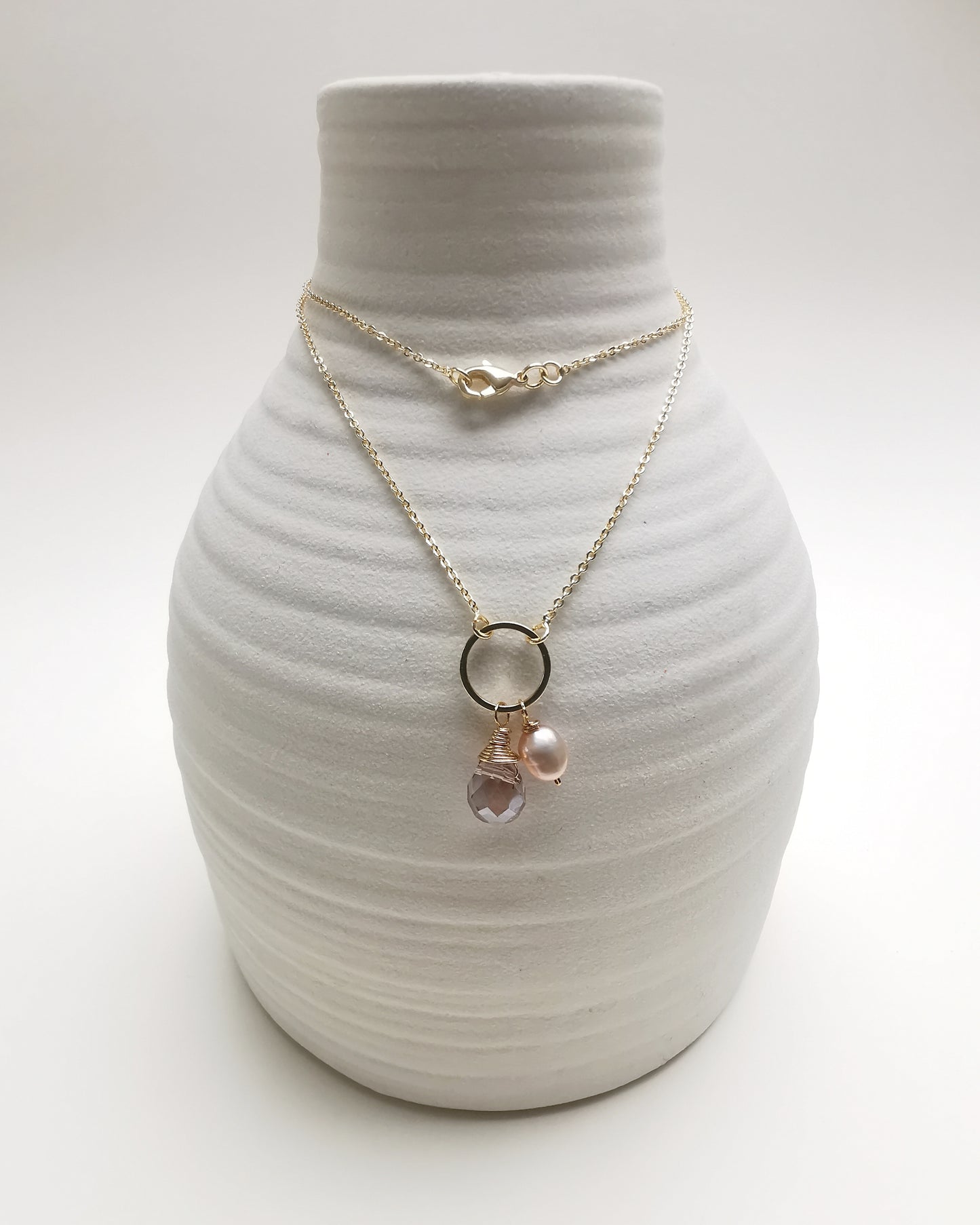 Crystal Teardrop & Freshwater Pearl Pendant Necklace.