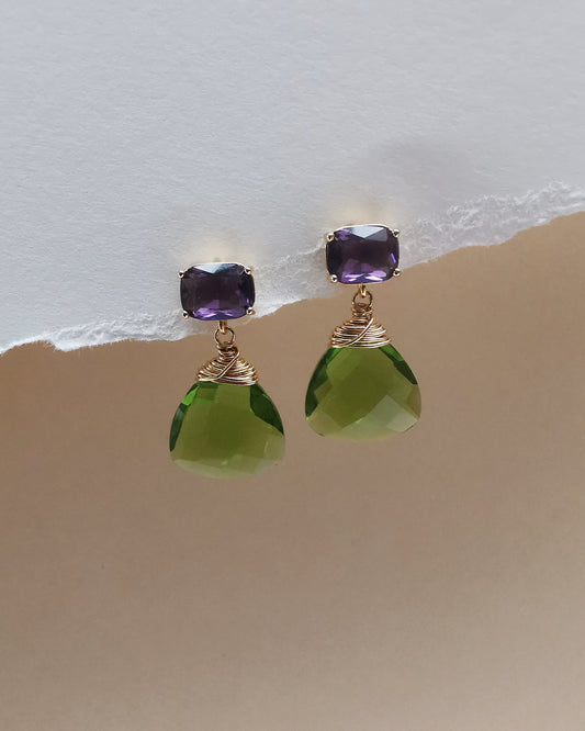 Purple and Peridot Trillion Gemstone Drop