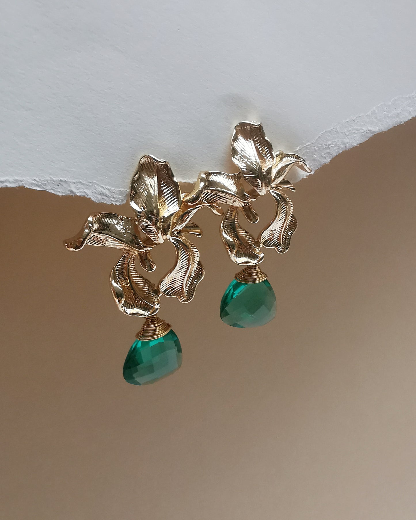 Orchid Flower Earrings with Caribbean Green Iolite