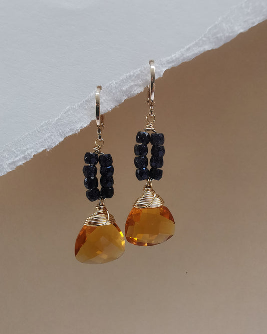 Citrine Trillion Earrings with Midnight Sandstone