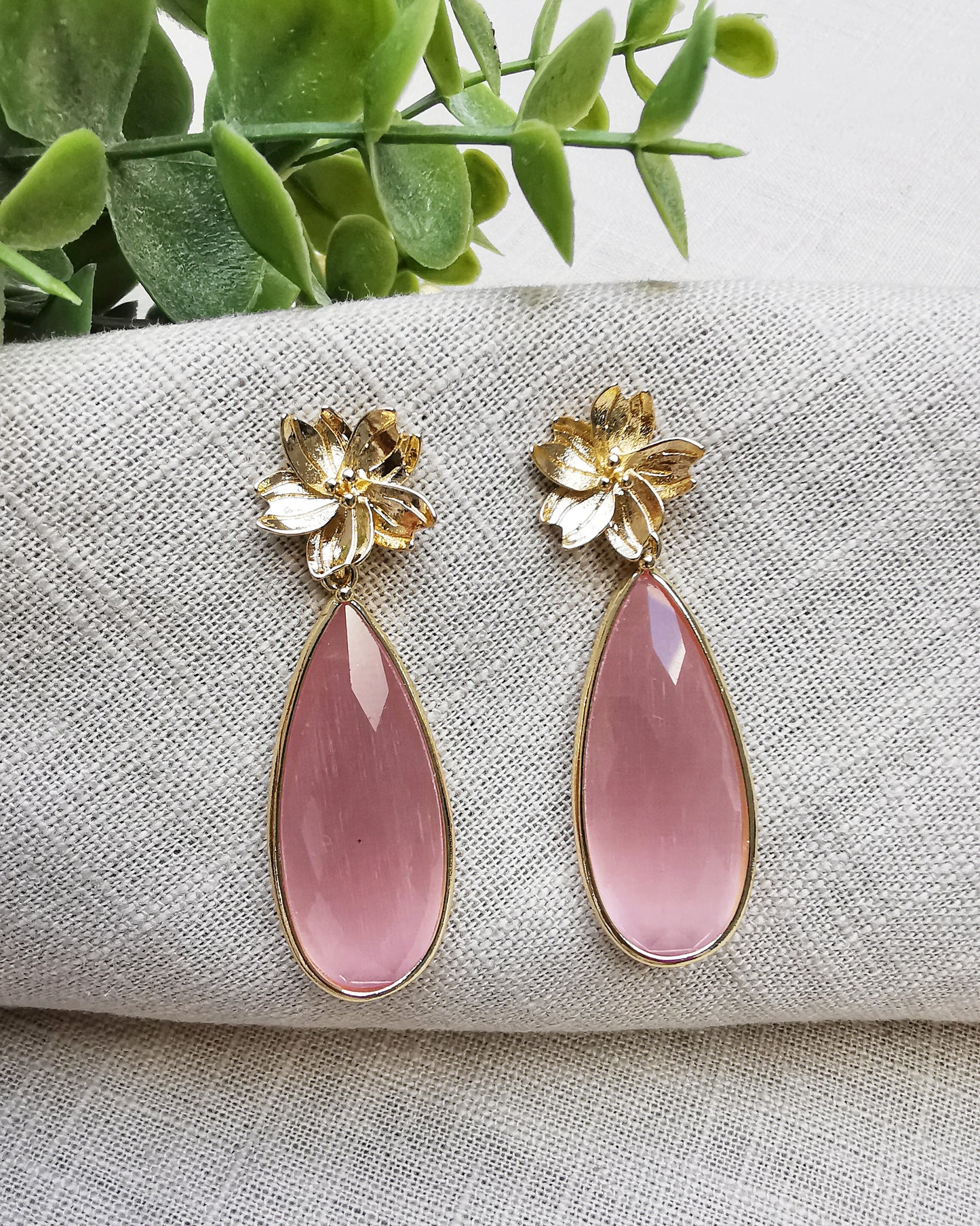 Pink Blush Monalisa Statement Earrings with Floral Ear Post- LIMITED EDITION