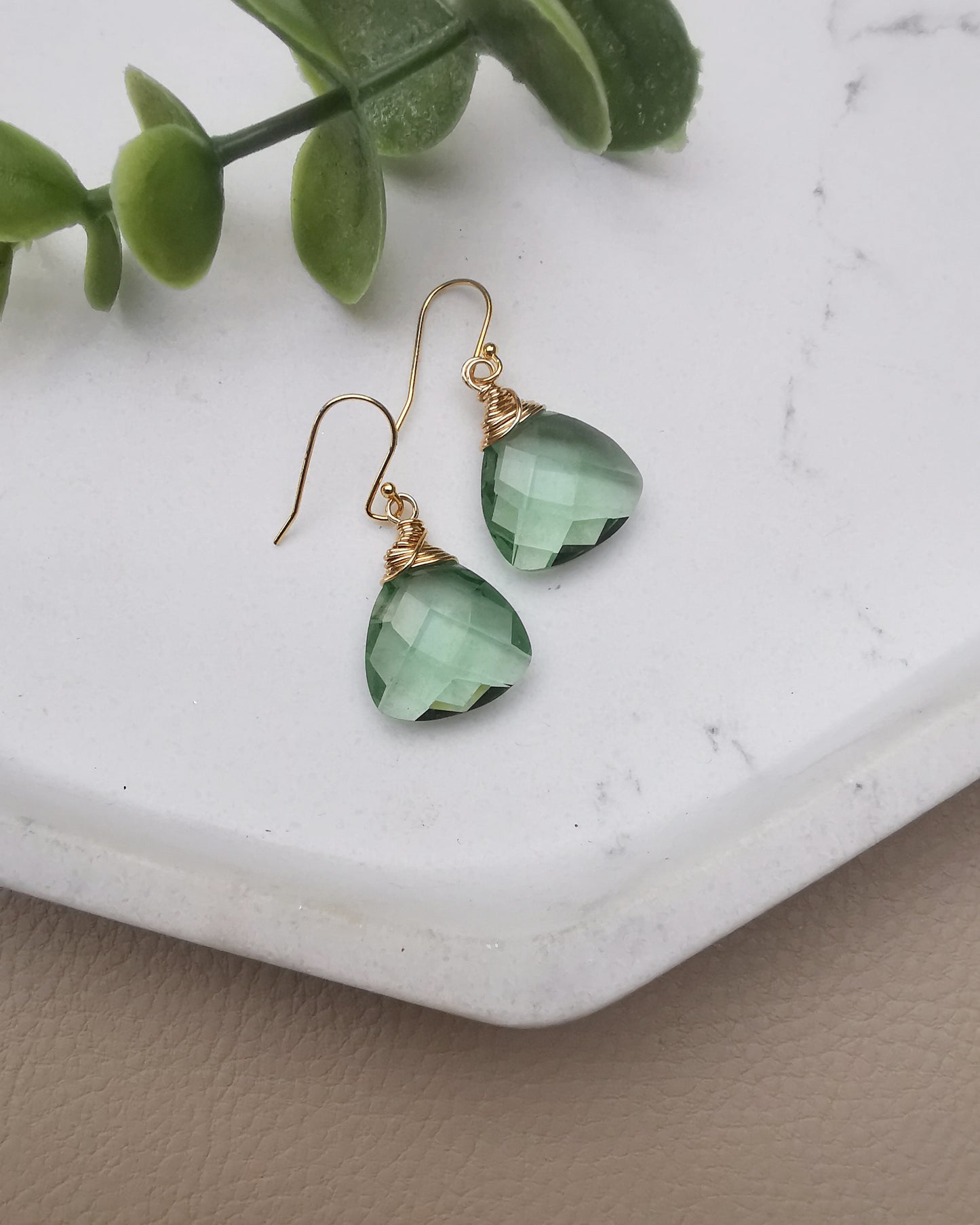 Green Amethyst Trillion Gemstone Earrings