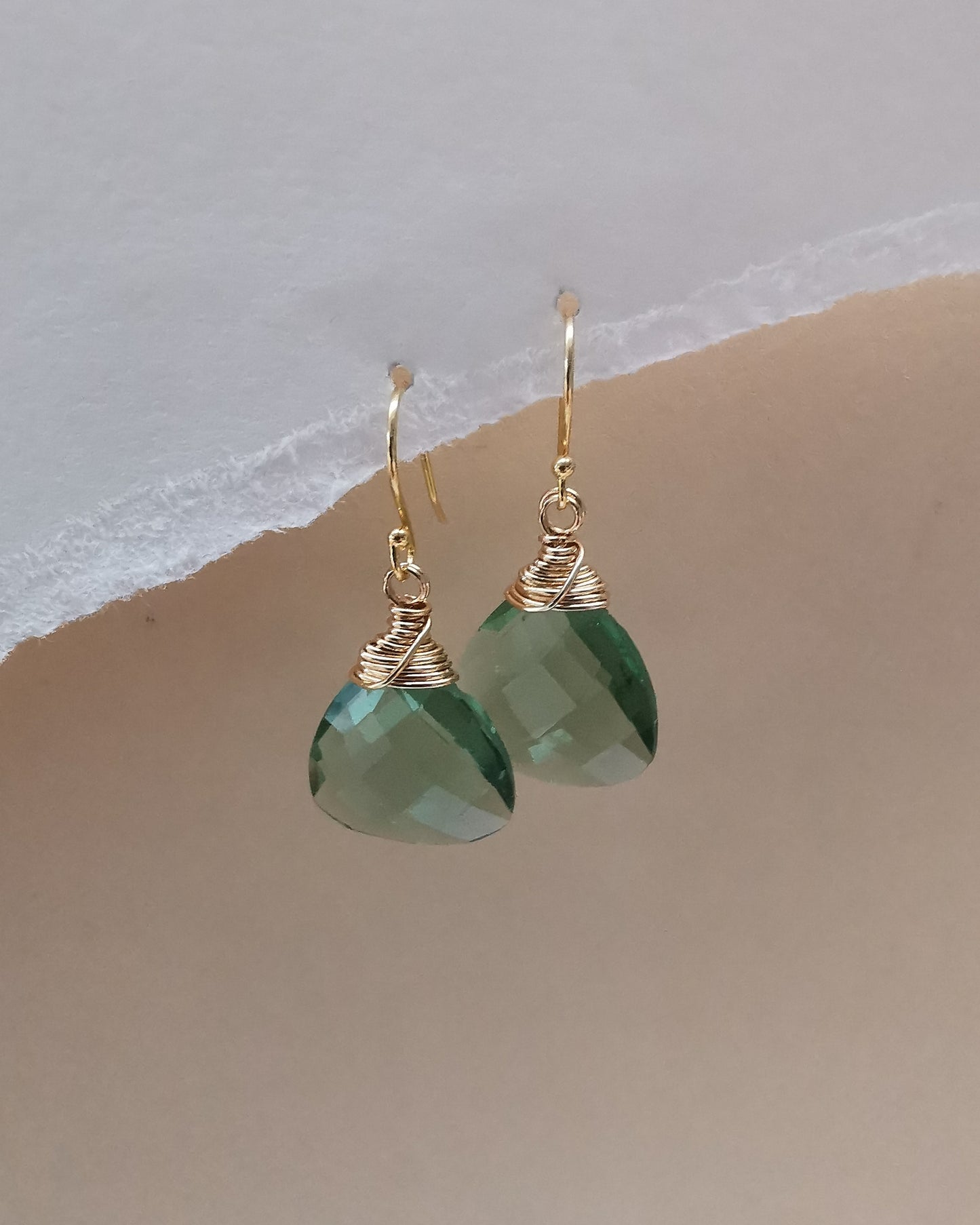 Green Amethyst Trillion Gemstone Earrings