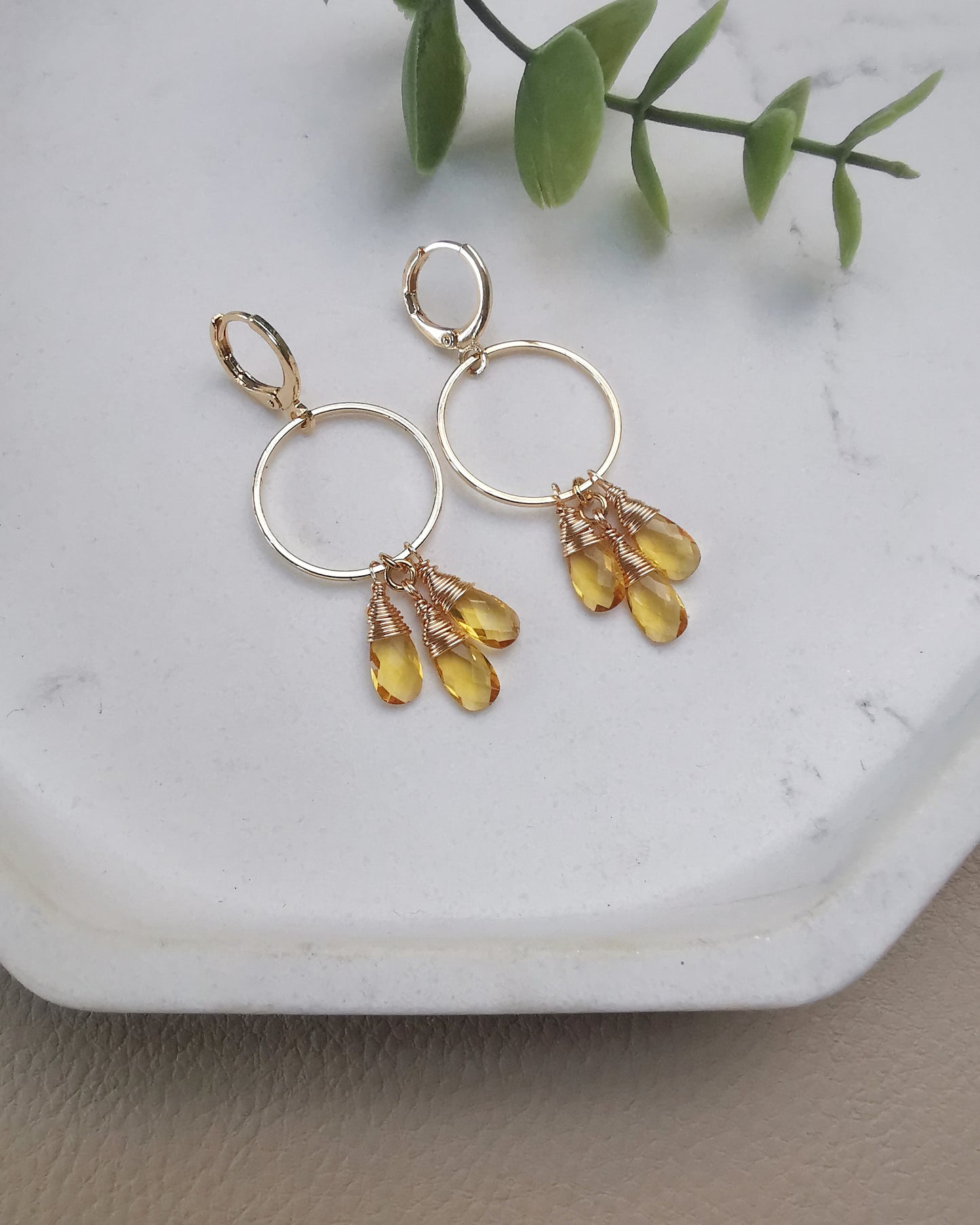 Citrine Triple-Drop Gemstone Hoop Earrings