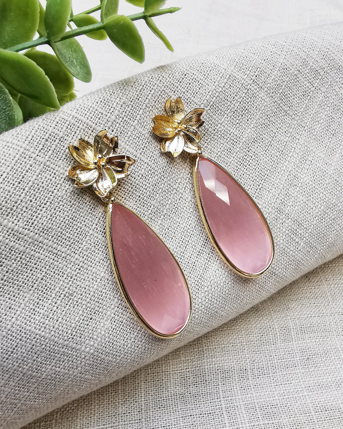 Pink Blush Monalisa Statement Earrings with Floral Ear Post- LIMITED EDITION
