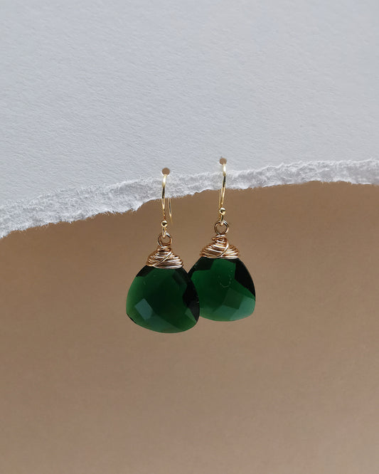 Emerald Quartz Trillion Gemstone Earrings