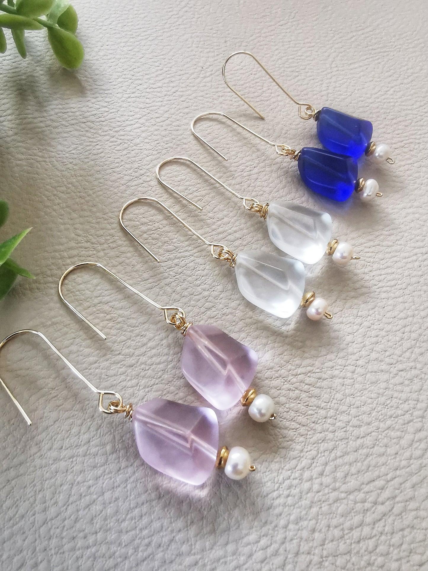 IVANNA - Ice Royal Blue Long Drop Earrings with Irregular Cut Matte Crystal & Pearl Accent.9