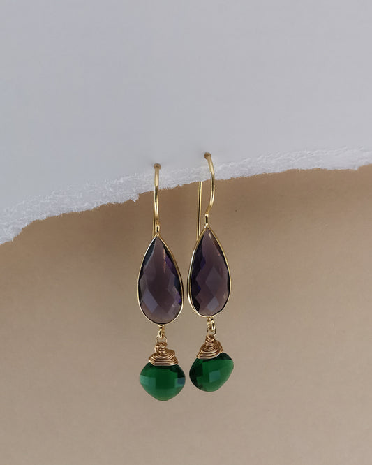 Amethyst Teardrop Earrings with  Emerald Quartz