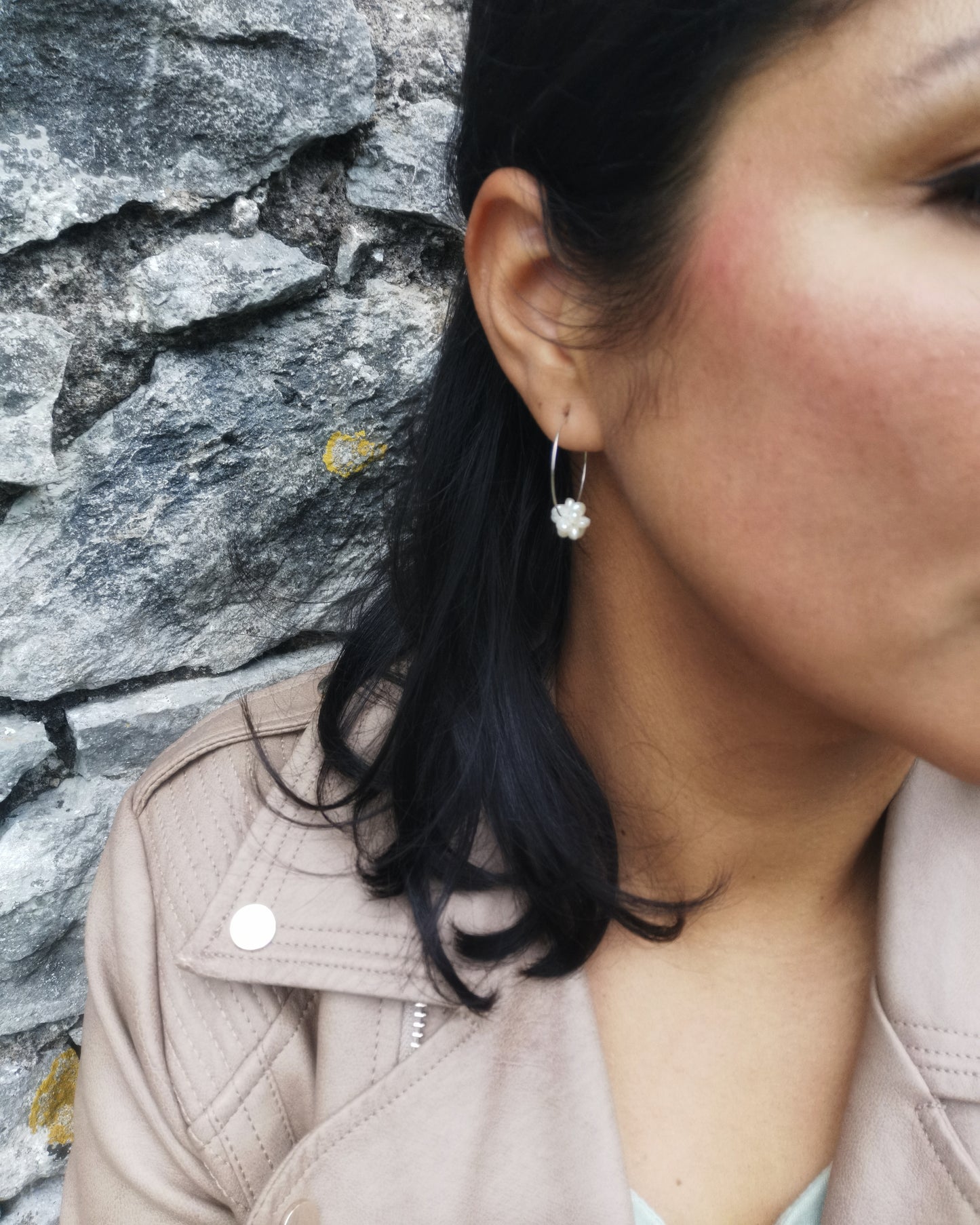 925 Sterling Silver Hoop earrings with Dainty Cluster Pearls