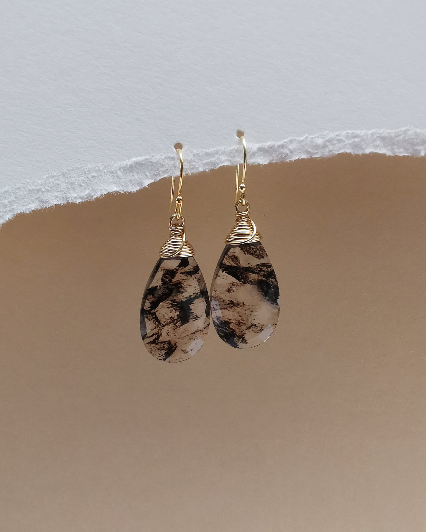Black Infused Quartz Teardrop Earrings