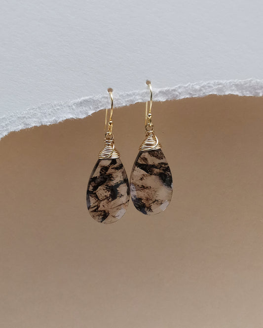 Black Infused Quartz Teardrop Earrings