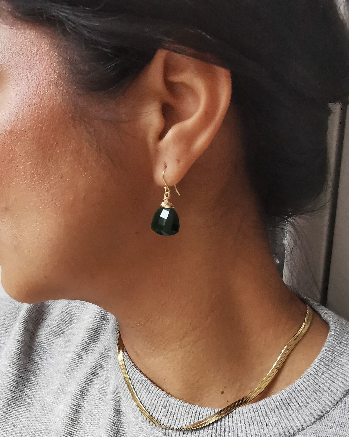 Emerald Quartz Trillion Gemstone Earrings