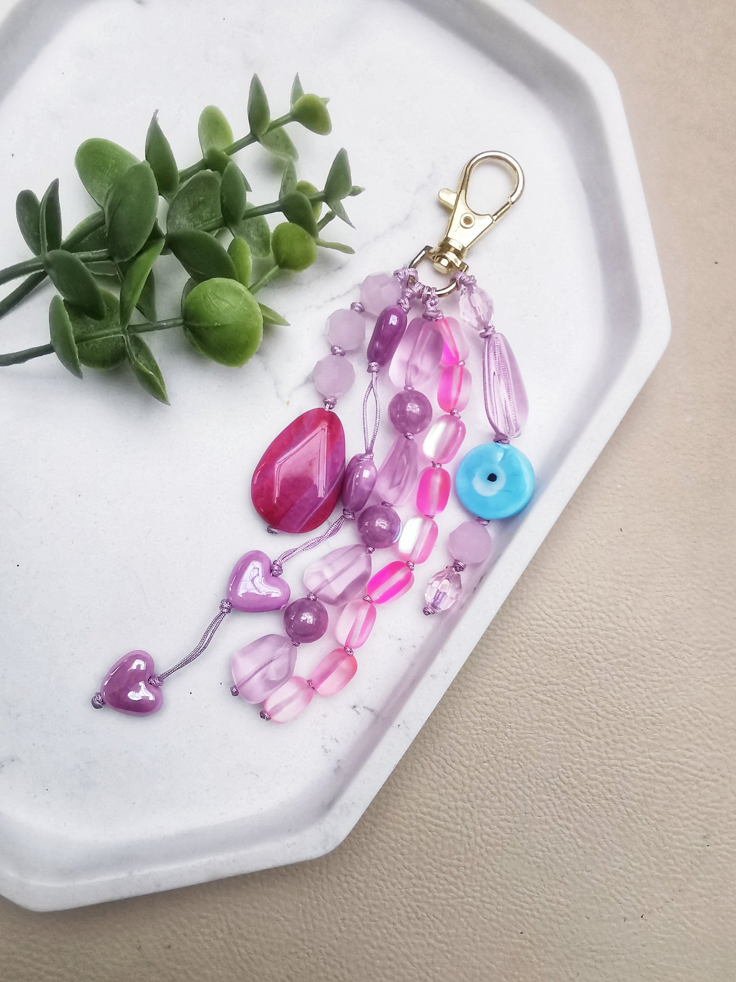 Pink & Purple Gemstone Bag Charm – Feminine & Fun