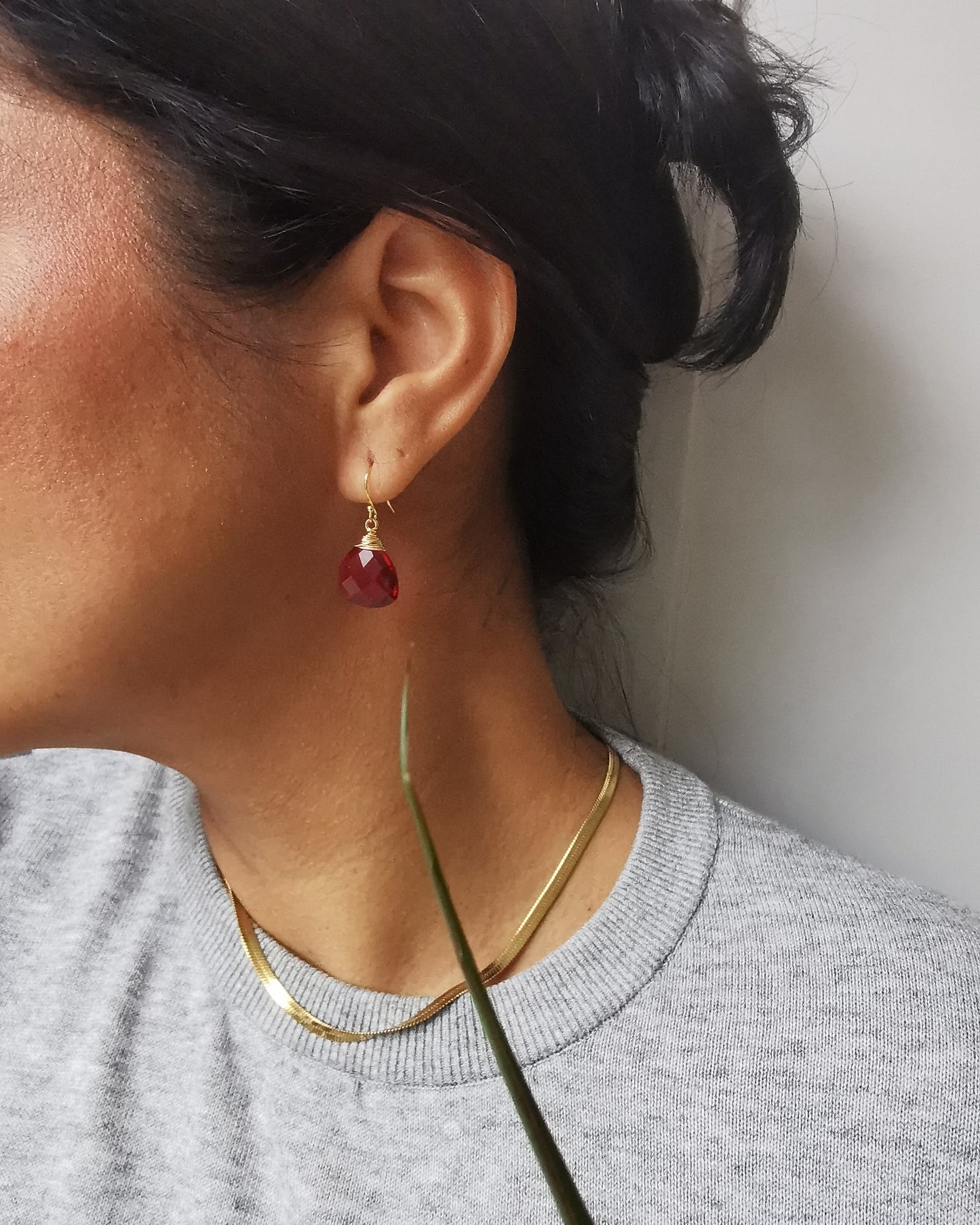 Red Quartz Trillion Gemstone Earrings