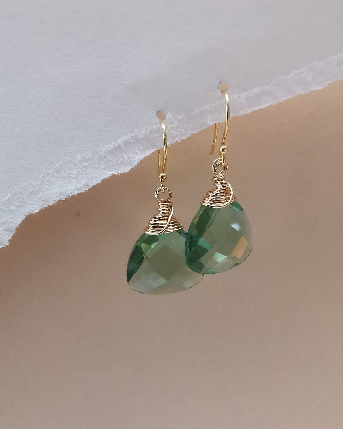 Green Amethyst Trillion Gemstone Earrings