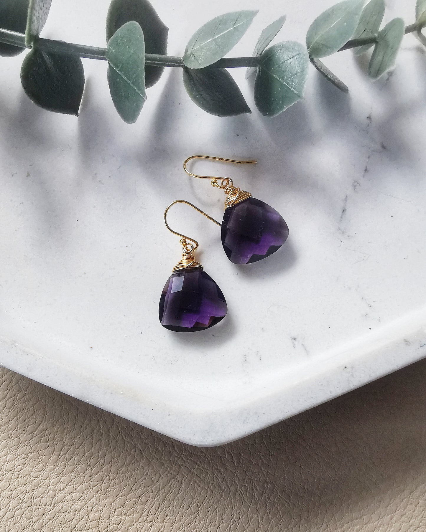 Amethyst Trillion Gemstone Earrings
