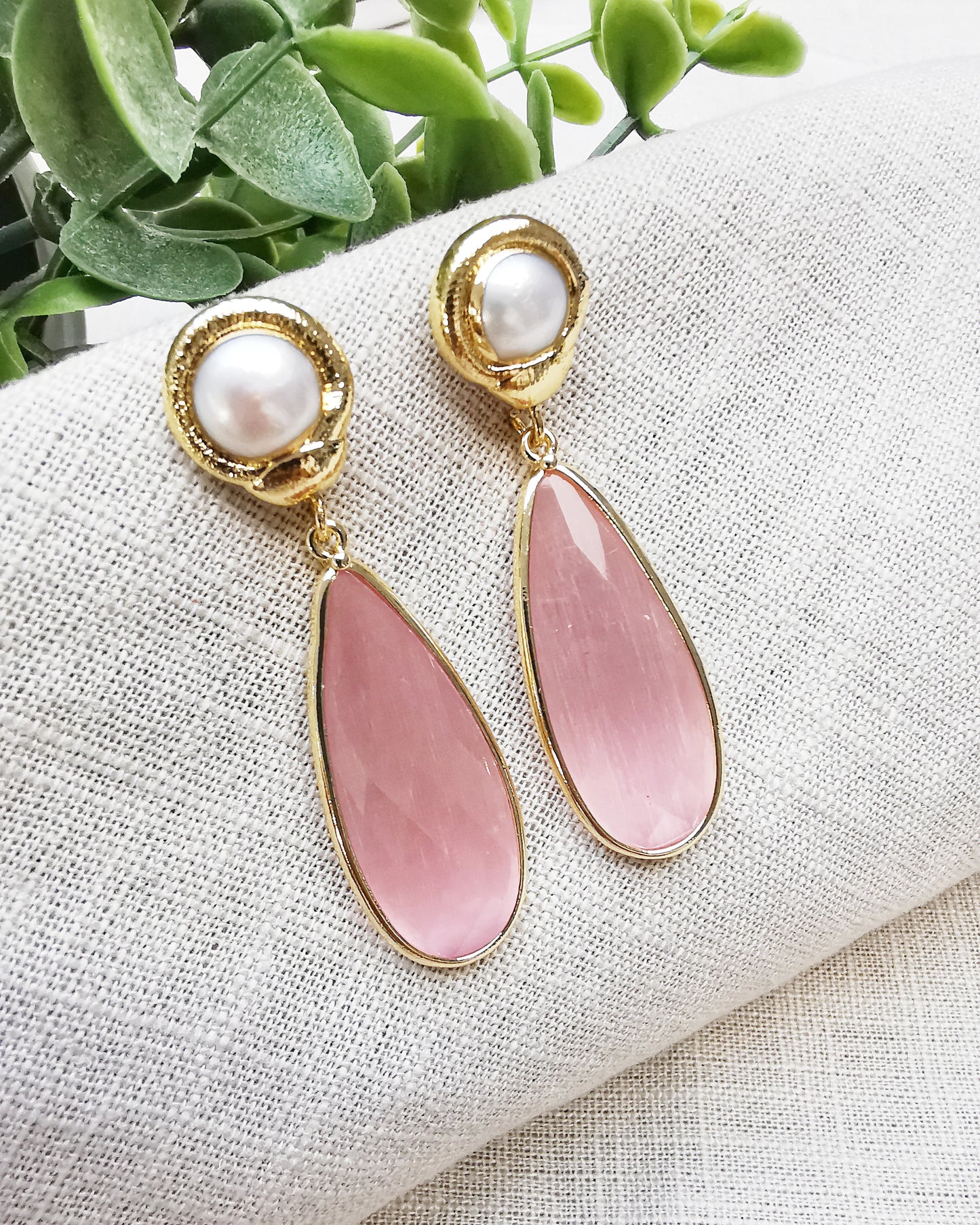 Pink Blush Monalisa Statement Earrings with Freshwater Pearls - LIMITED EDITION