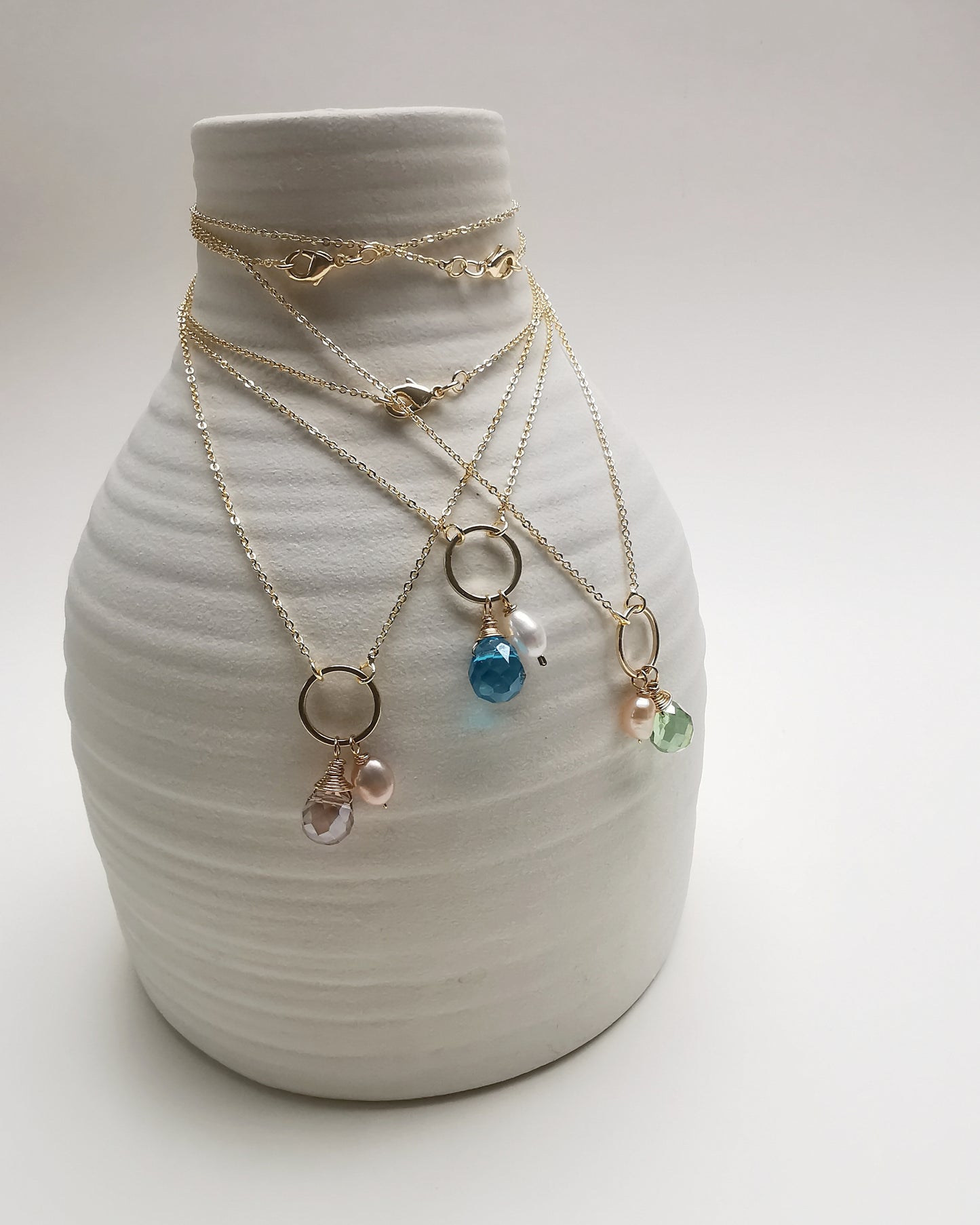 Crystal Teardrop & Freshwater Pearl Pendant Necklace.