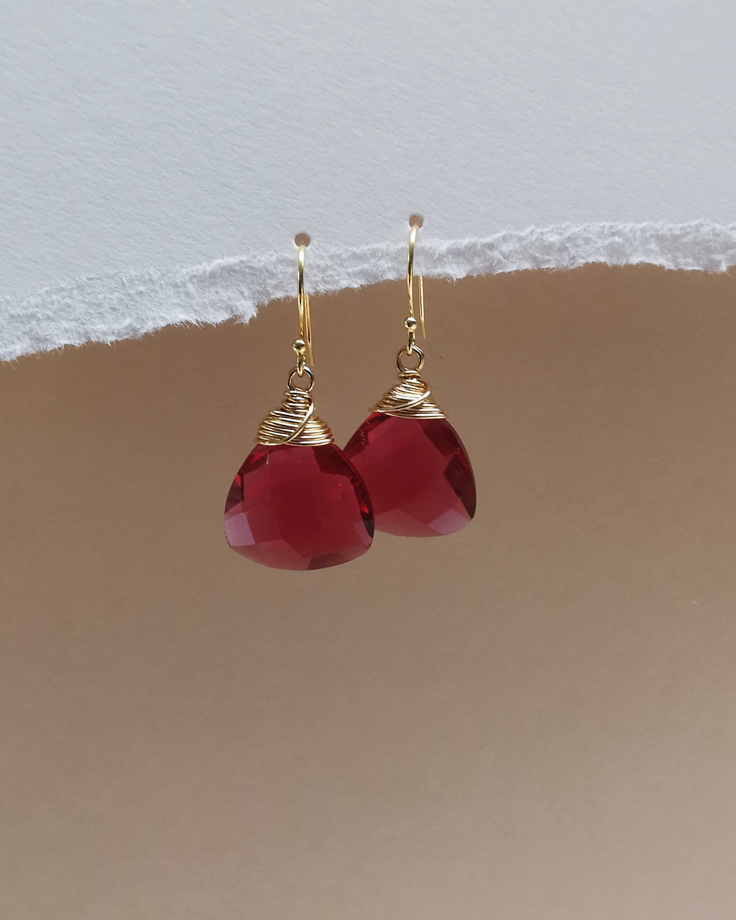 Red Quartz Trillion Gemstone Earrings