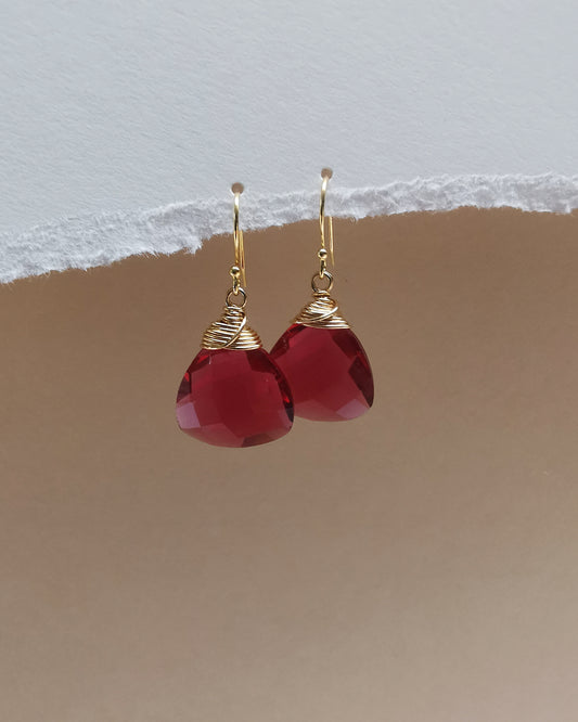 Red Quartz Trillion Gemstone Earrings