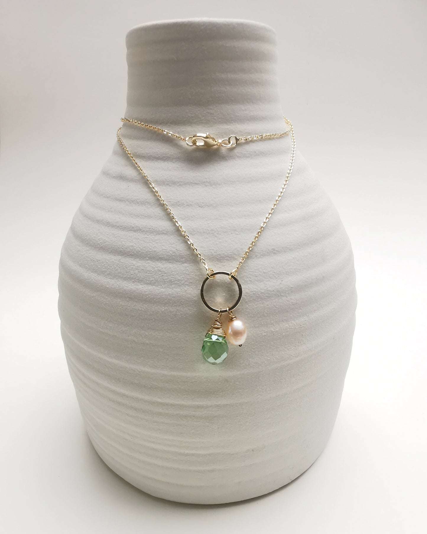 Crystal Teardrop & Freshwater Pearl Pendant Necklace.