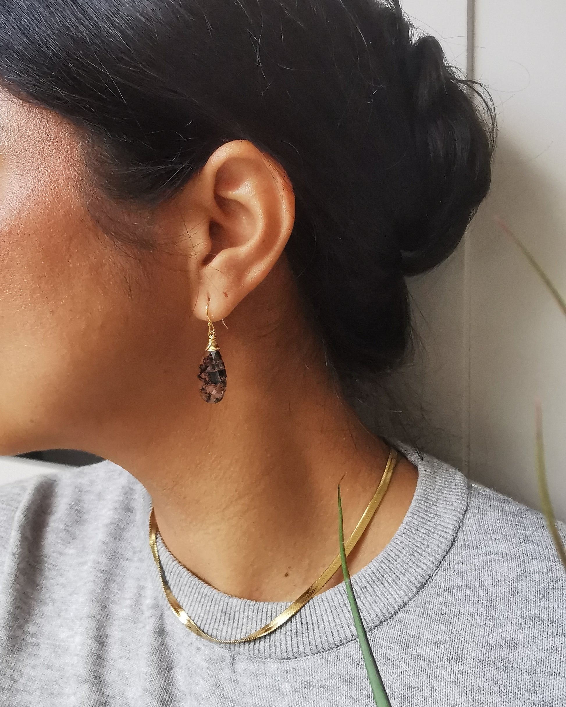 Black Infused Quartz Teardrop Earrings - Vinta Shop