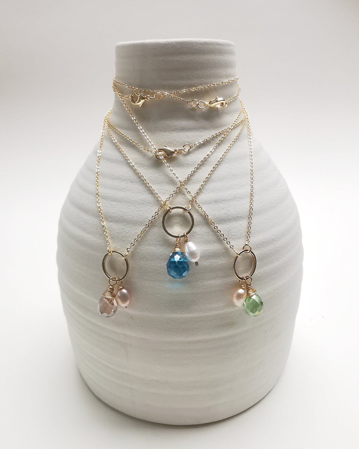 Crystal Teardrop & Freshwater Pearl Pendant Necklace.