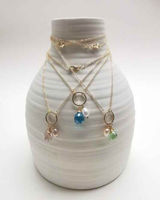 Crystal Teardrop & Freshwater Pearl Pendant Necklace.
