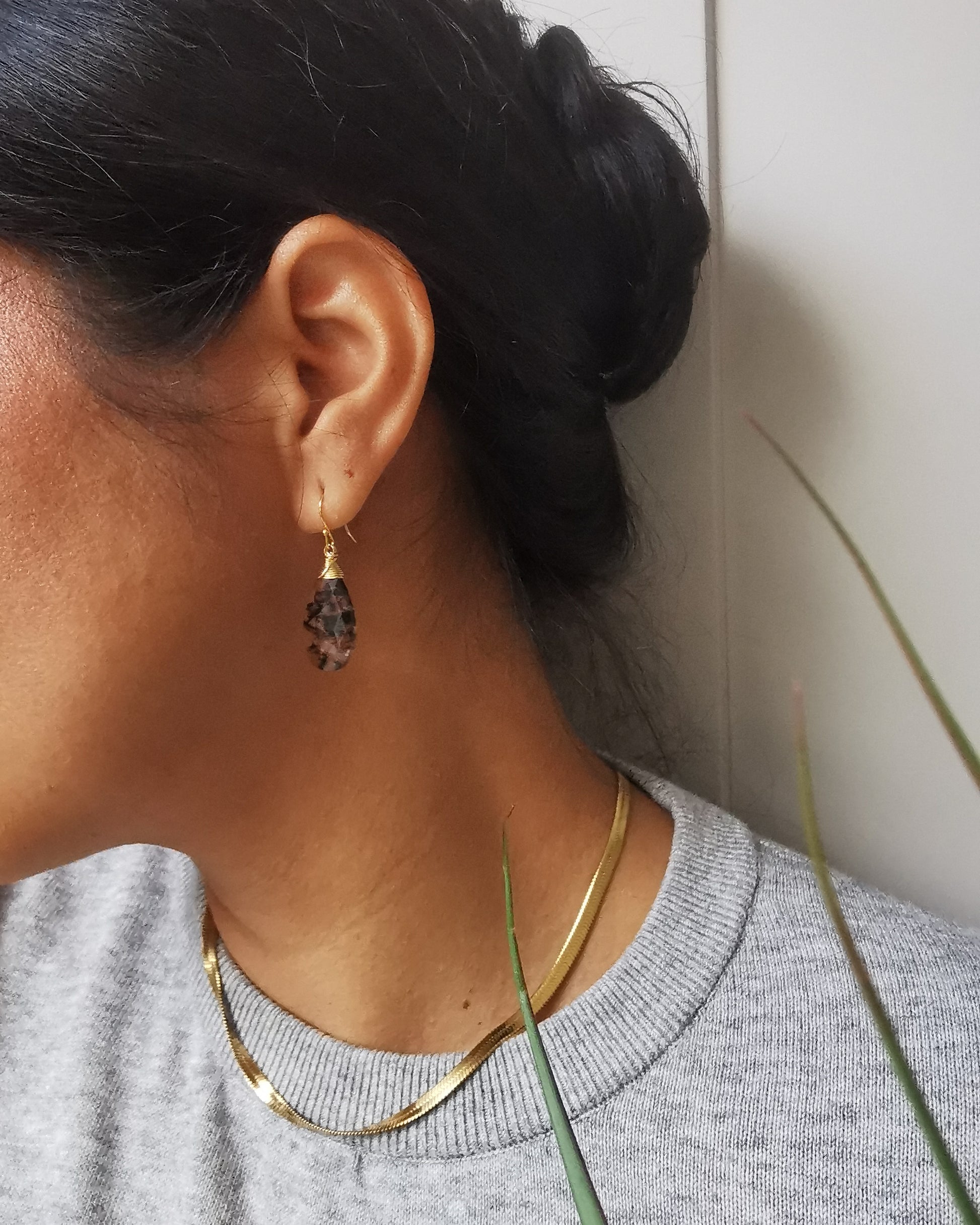 Black Infused Quartz Teardrop Earrings - Vinta Shop