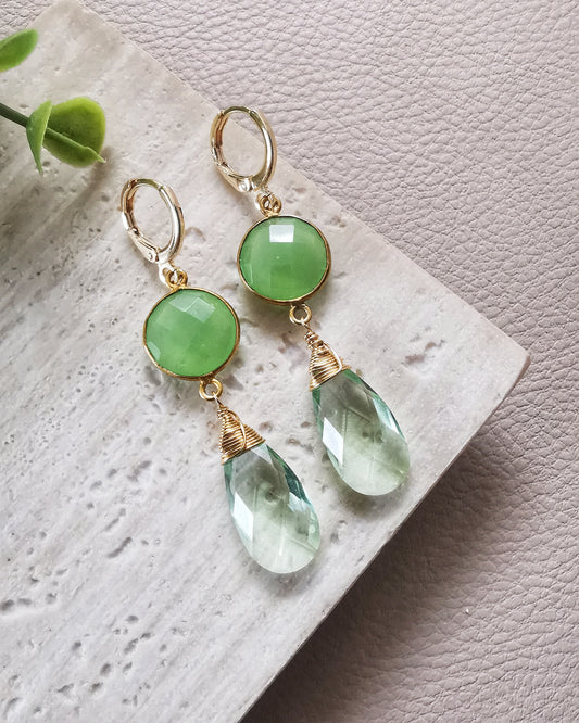 Chrysoprase and Green Amethyst Drop Earrings