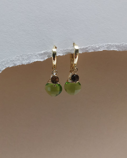 Marquise Huggie Hoop Earrings with Pearls, Peridot & Smoky Quartz