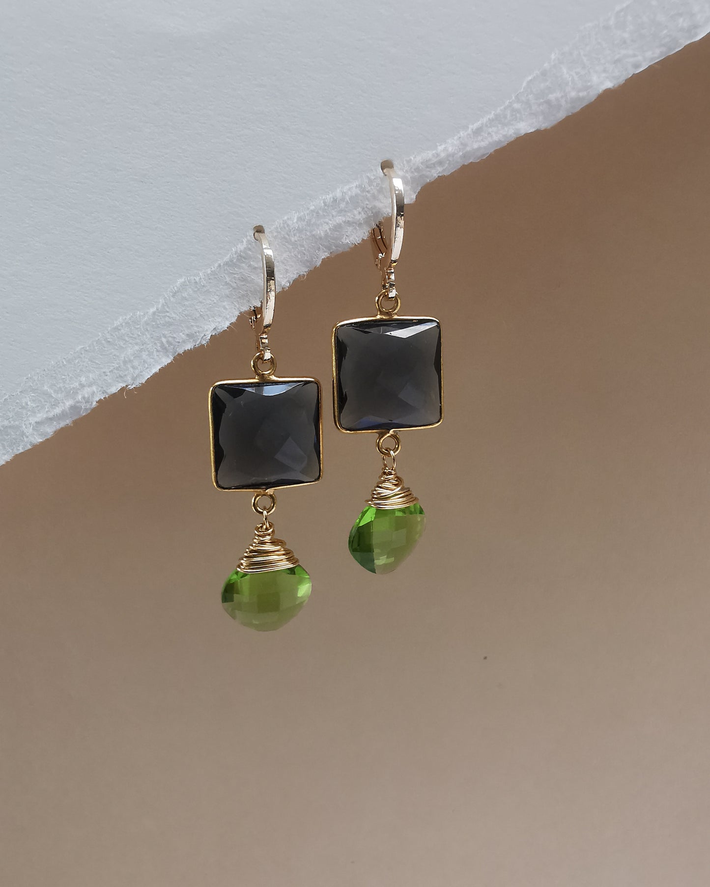 Blue Iolite and Peridot Drop Earrings