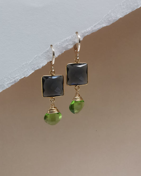 Blue Iolite and Peridot Drop Earrings