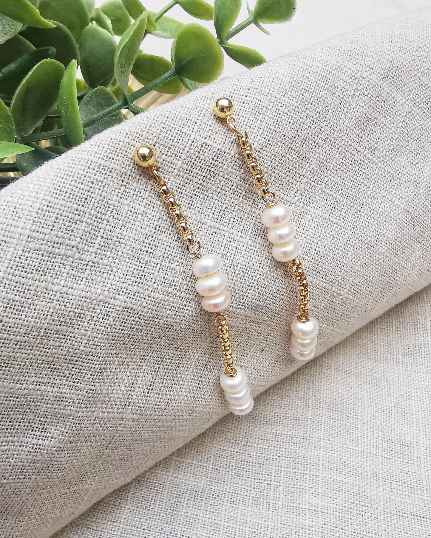 May || Freshwater Pearl Long Drop Chain Earrings