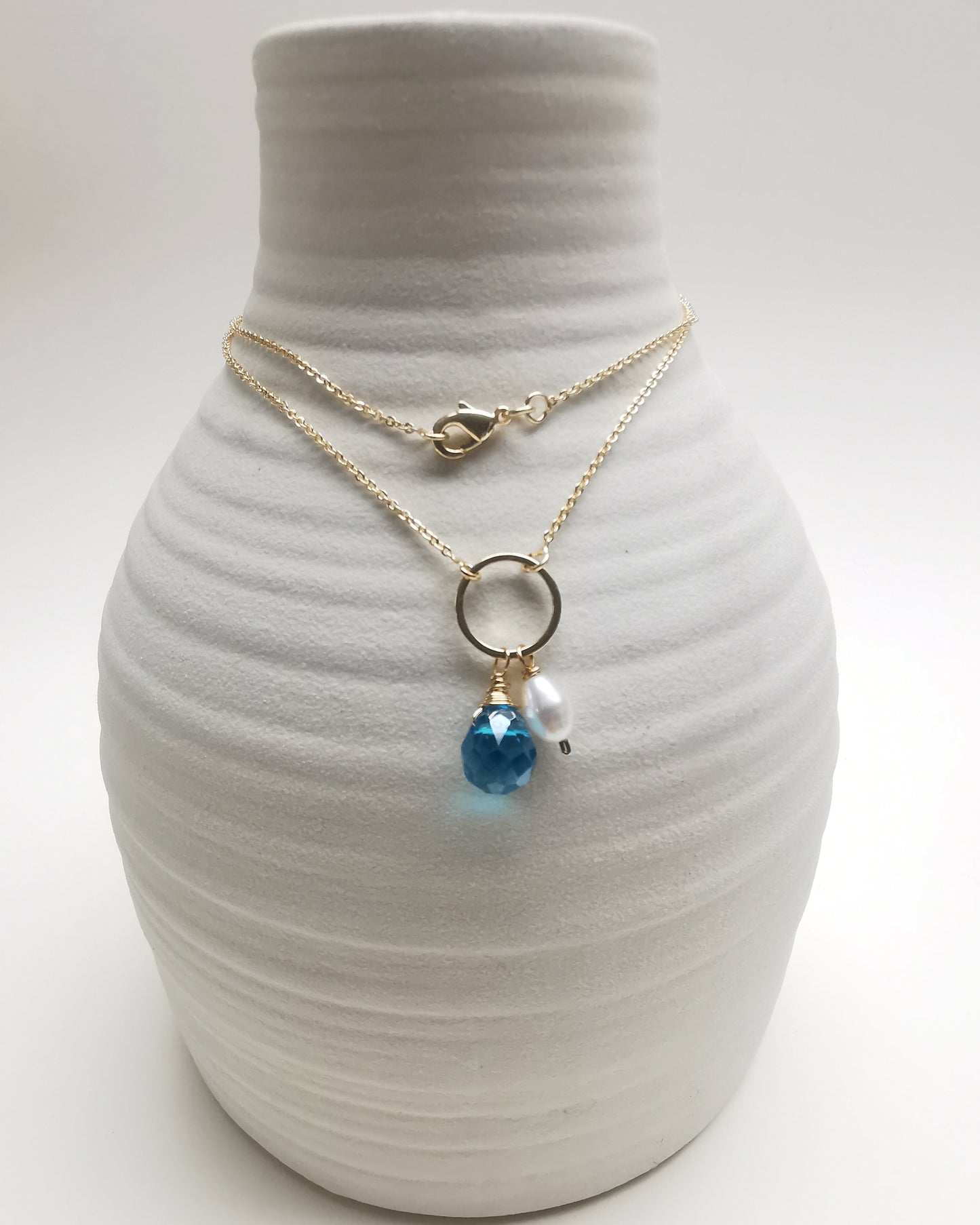 Crystal Teardrop & Freshwater Pearl Pendant Necklace.