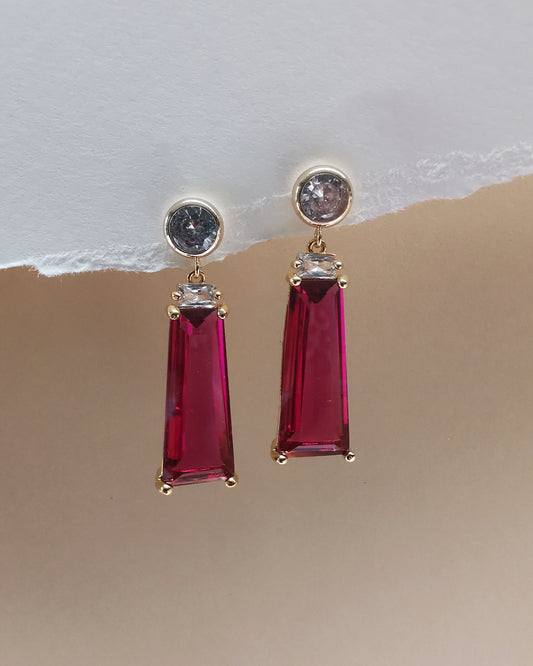 Red-Pink Crystal Earrings with CZ Stud