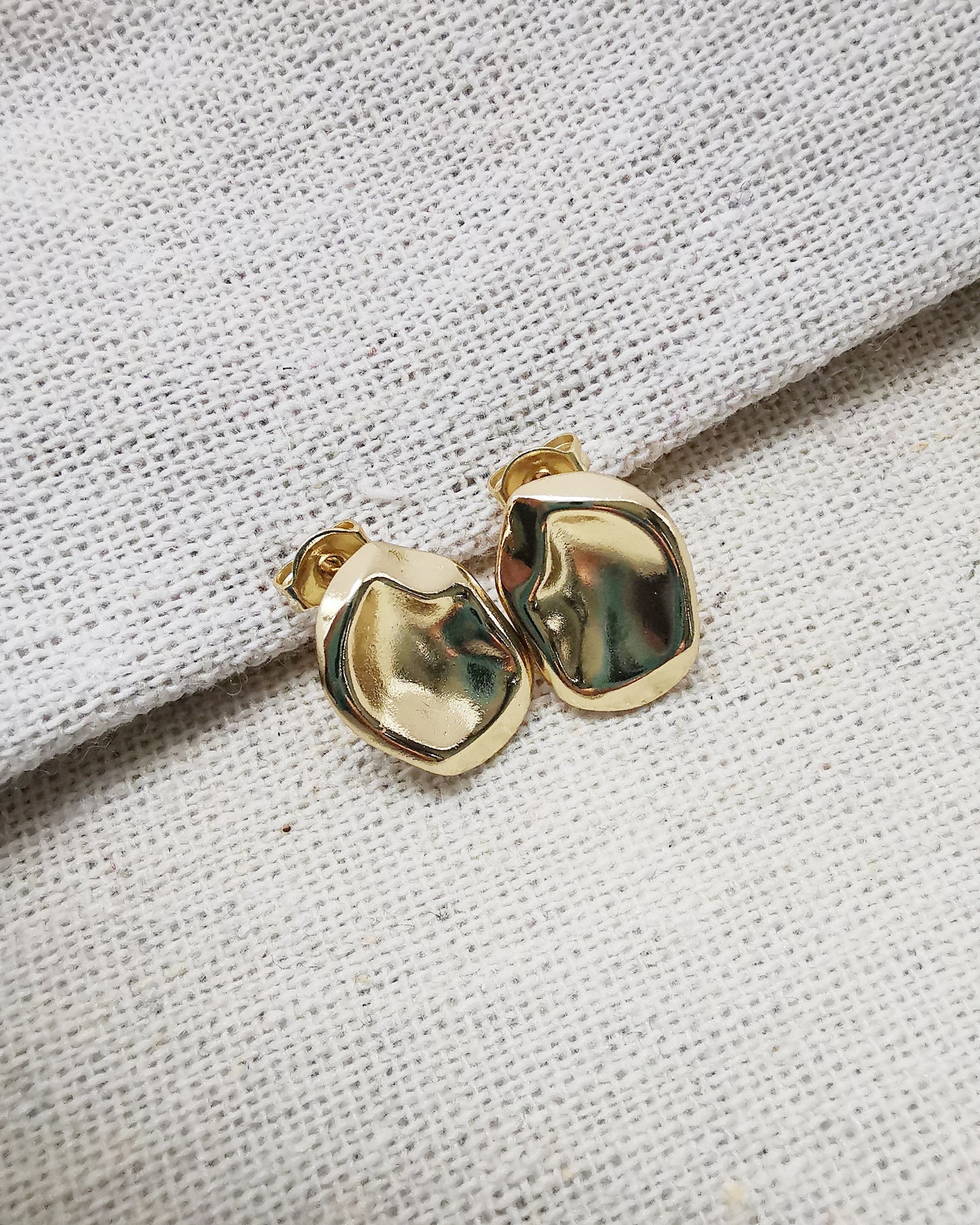 Irregular Round Gold Button Earrings.