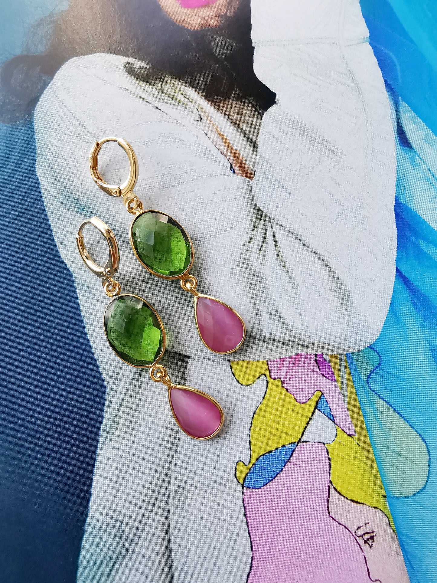 Peridot + Pink Blush Monalisa Drop Earrings.