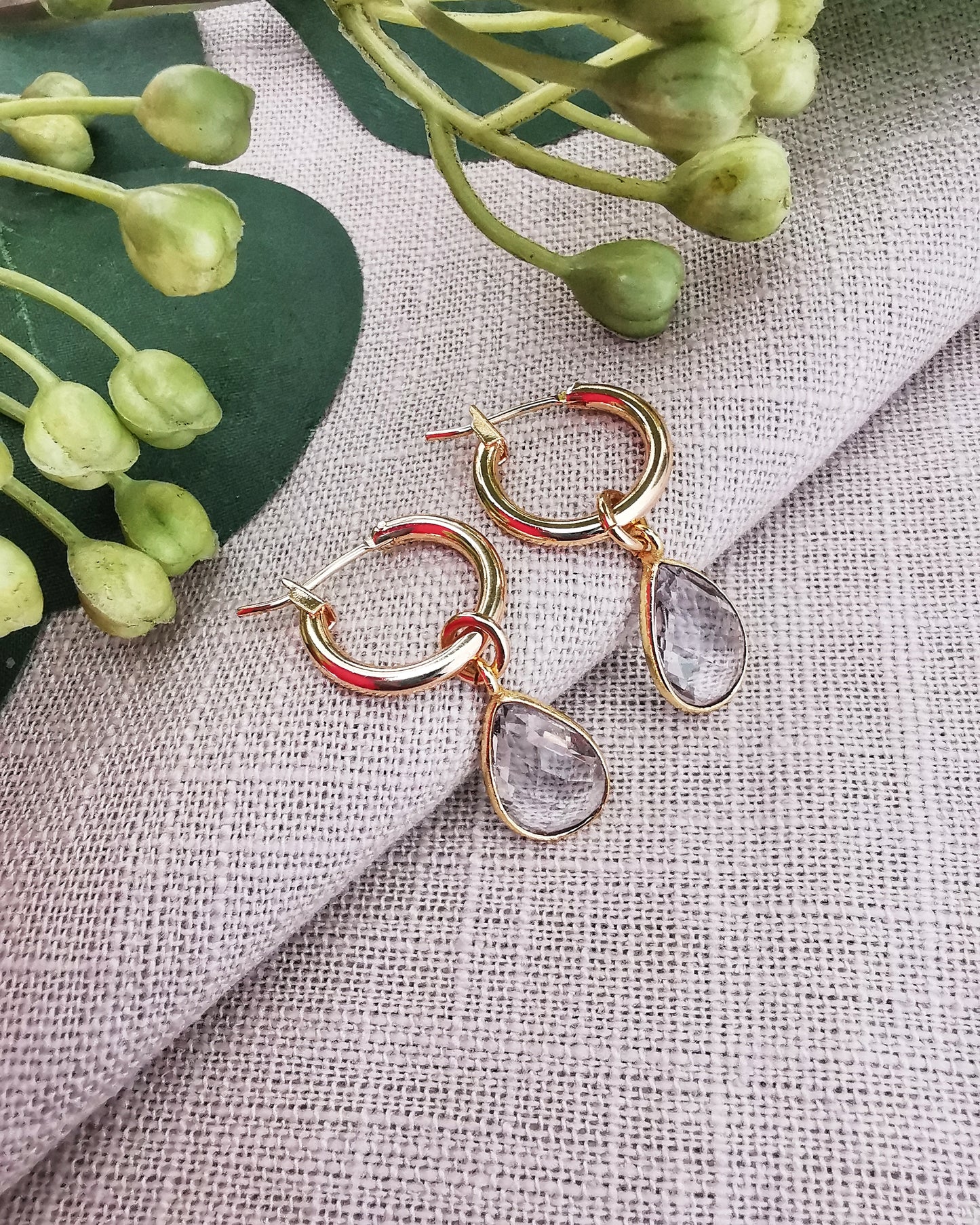 Detachable Clear Quartz Hoop Earrings -APRIL BIRTHSTONE- - Vinta Shop