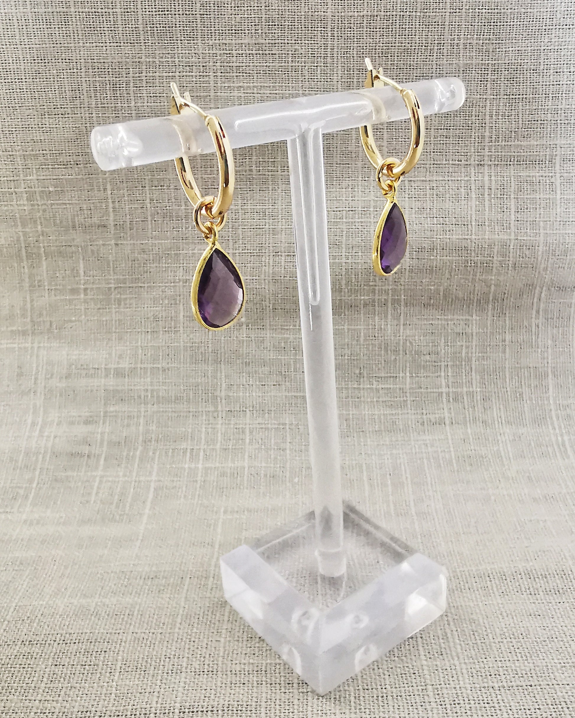 Detachable Amethyst Hoop Earrings -FEBRUARY BIRTHSTONE-Hi - Vinta Shop