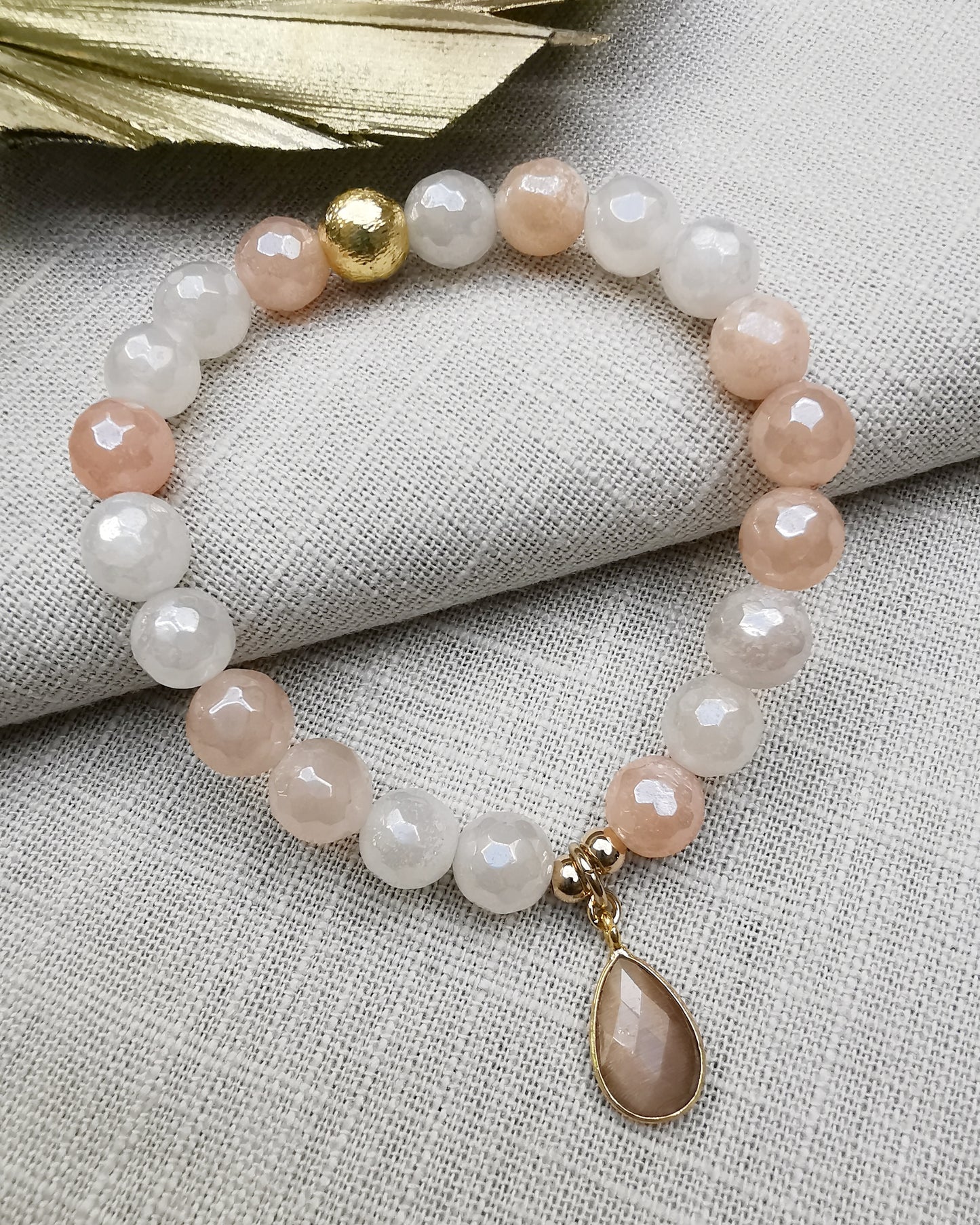 Moonstone Beaded Bracelet. - Vinta Shop