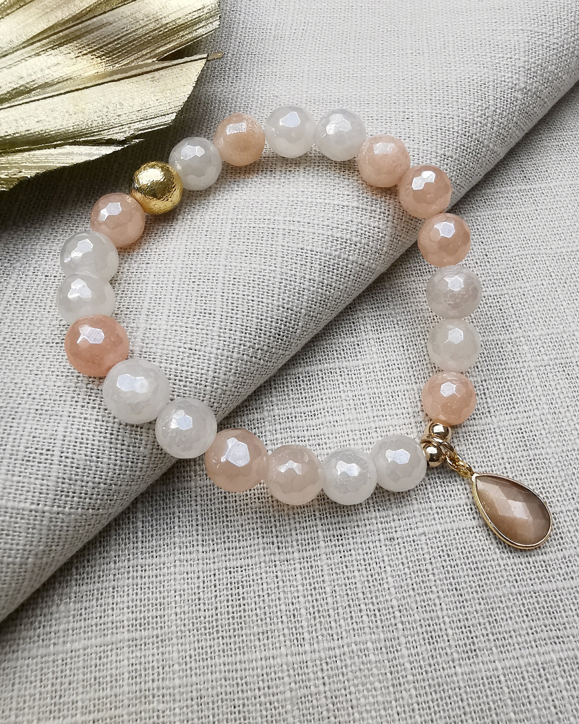 Moonstone Beaded Bracelet. - Vinta Shop