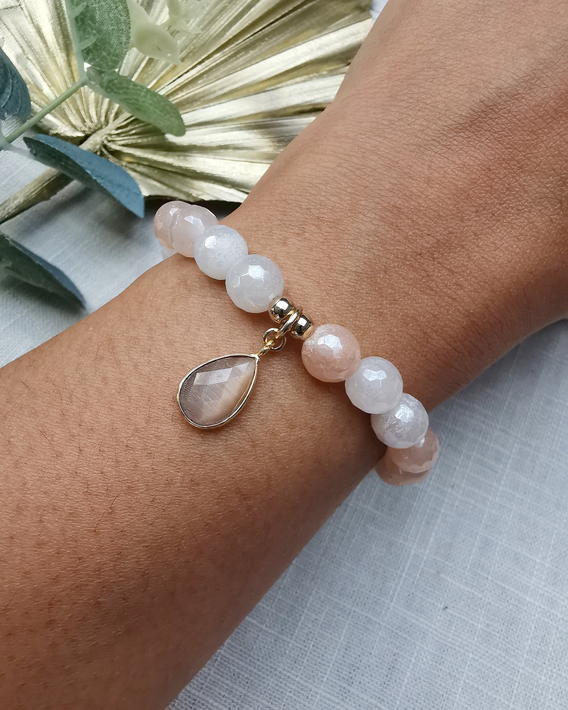 Moonstone Beaded Bracelet. - Vinta Shop