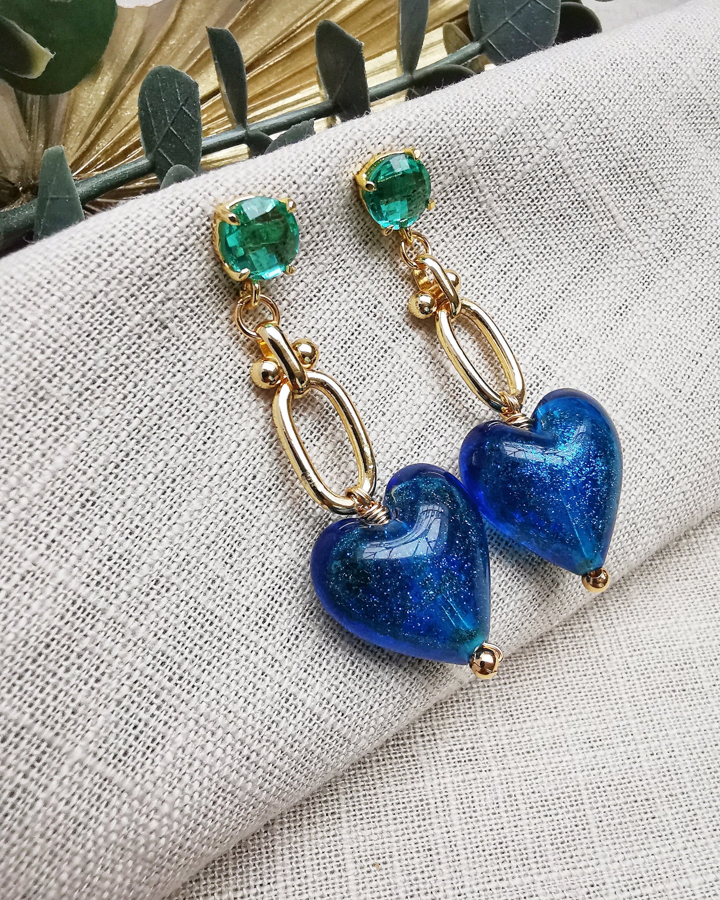 Blue Heart Long Drop Statement Earrings with Apatites