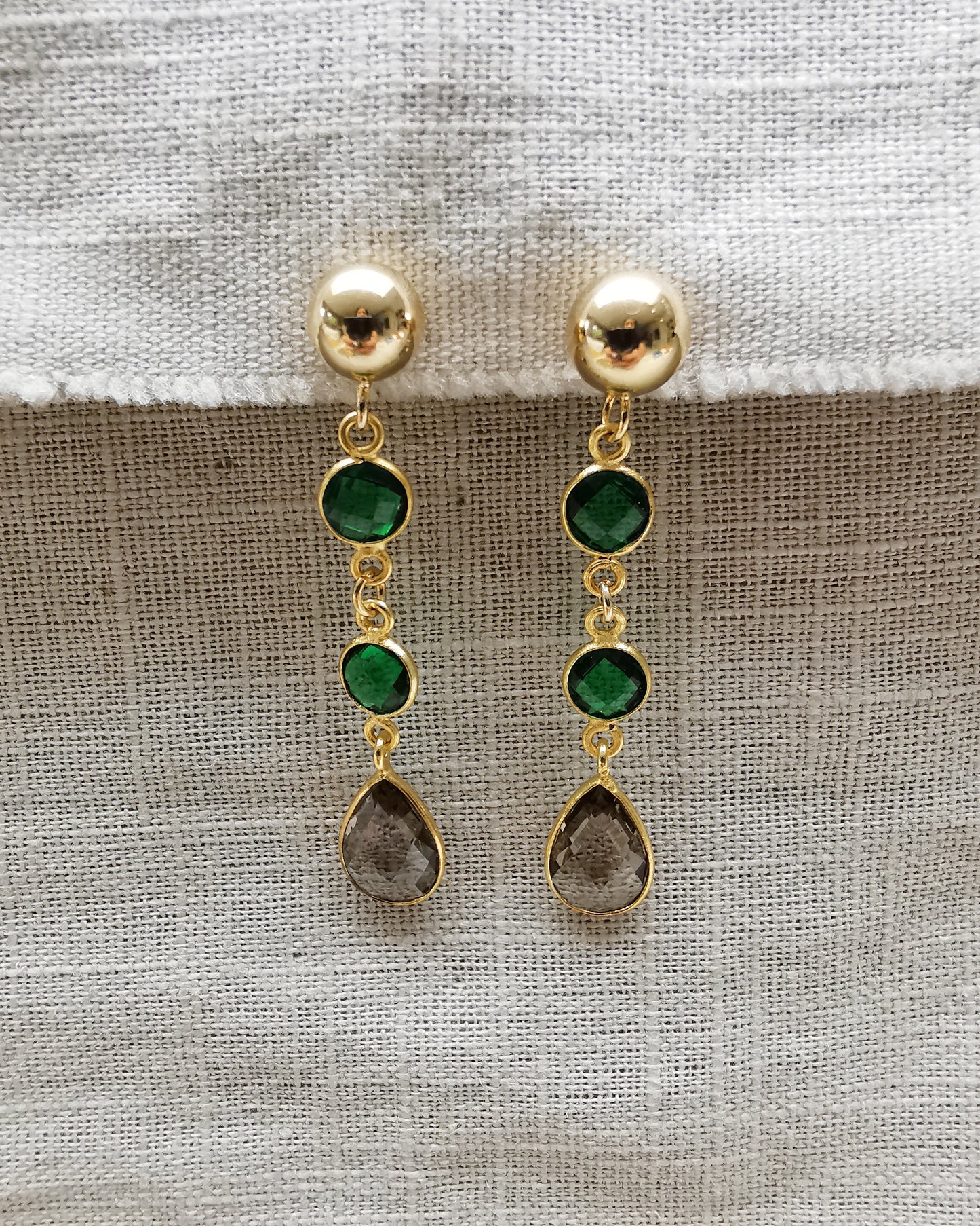 Emerald Quartz + Smokey Quartz Stud Earrings