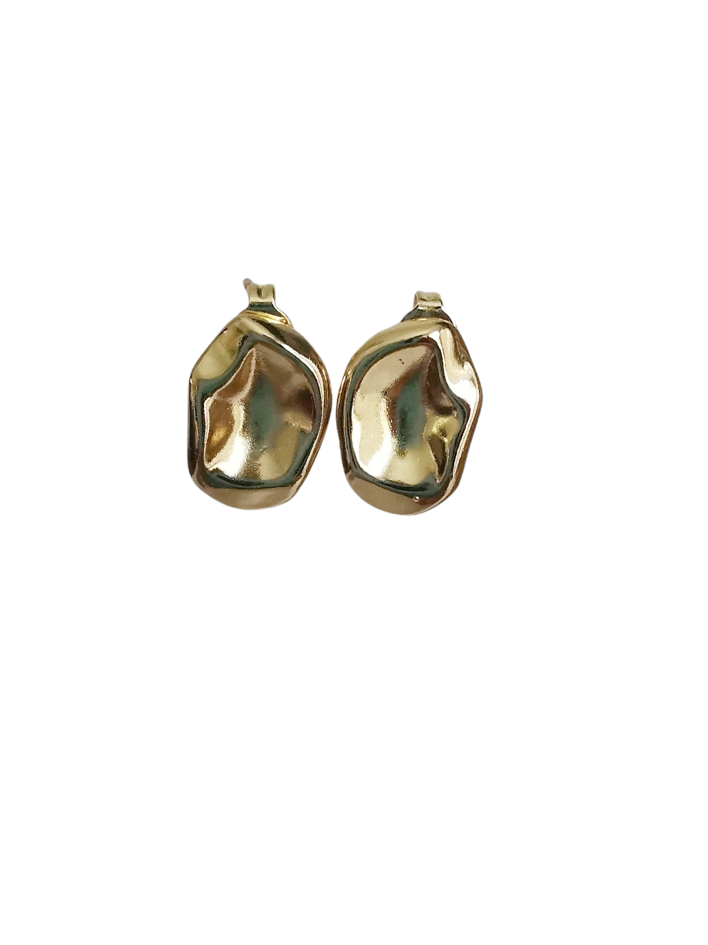 Irregular Round Gold Button Earrings.